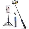 ATUMTEK Selfie Stick Treppiede, Treppiede 3-in-1 Estensibile in Alluminio con Telecomando Bluetooth Wireless, Compatibile con iPhone 17/16/15/14/13/12 mini/11 Pro e Smartphone/Telefono Samsung, Blu