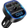 LENCENT Trasmettitore FM Bluetooth per Auto Radio Adattatori Vivavoce Car Kit MP3 Audio Lettore Caricabatterie Auto con 2 Porte USB (5V/2.4A & 1A)
