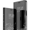 MLOTECH Cover per Samsung Galaxy S10e,Cover + protezione schermo [2 pezzi] Flip Clear View Traslucido Specchio Standing 360°Custodia antiurto Smart Cover Bumper Nero