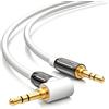 deleyCON 1m Cavo Jack 3,5mm AUX Cavo Audio Stereo Spinotto Jack 1x angolato 90° per PC Laptop Cellulare Smartphone Tablet Auto Ricevitore HiFi - Bianco