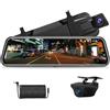 Jansite 【Neue Version】Jansite Specchio Retrovisore Auto 10 pollici Touchscreen, Posteriore e anteriore 1080P Mirror Dash Cam Specchietto Retrovisore con Cavi da 10m, Visione notturna grandangolare 170°