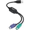 Perixx PERIPRO-401 Cavo da PS2 a USB, per tastiera e mouse con interfaccia PS2, supporta lo switch KVM, con USB IC integrato