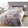 Sleepdown New Paris Romance - Set di biancheria da letto con copripiumino e federa, stampa digitale, per camera da letto (matrimoniale)