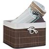Relaxdays Cestino Portaoggetti, Fodera in Tessuto, Bambù, Rettangolare, Bagno, Giochi, HLP 20x31x31 cm, Marrone