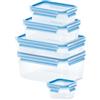 Emsa Clip & Close Contenitore Salvafreschezza, Set 5 Pezzi, Plastica, Trasparente/Blu, da 0.25/0.55/1.00/1.20/2.30 l