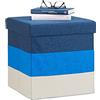 Relaxdays Pouf Imbottito con Contenitore, a Strisce, Colorato, Pieghevole, HxLxP: 38 x 38 x 38 cm, Bianco-Blu