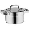 WMF Compact Cuisine - Pentola piccola 16,5 cm, coperchio in vetro, per carne a induzione, 2 l, acciaio INOX Cromargan lucido, scala interna, impilabile, non rivestita