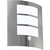 Eglo City Applique da esterno, lampada da parete da esterno a 1 luce con rilevatore di movimento, applique con sensore di movimento in acciaio inox, plastica, argento, bianco, attacco E27, IP44