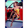 Schatzmix Blechschild Pinup Frau steigt aus Dem Roten Auto Metallschild 20x30 cm Wanddeko Tin Sign Targa di Metallo da Parete, Lamiera, Multicolore