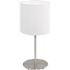 Eglo Lampada da Tavolo Pasteri a 1 Luce, in Tessuto, Attacco E14. con Interruttore, Altezza 27.5 cm, in Acciaio e Tessuto, Nichel Opaco, Bianco