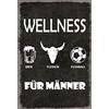 Schatzmix Blechschild Spruch Wellness für Männer Metallschild 20x30 Deko Tin Sign Targa di Metallo da Parete, Lamiera, Multicolore, 20x30 cm