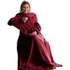 CelinaTex TV Decke Coperta soffice con Maniche Tasche Tasche per i Piedi Microfibra Pile Coral Coperta 170 x 200 cm Bordeaux
