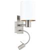 Eglo LED Applique Pasteri, lampada da parete a 2 fiamme in tessuto, materiale: acciaio, stoffa, colori: nichel opaco, bianco, rame, attacco: E27, con interruttore e luce LED da lettura flessibile