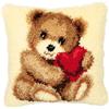 VERVACO Kit Latch Hook Cuscino Cucciolo di Orso con Cuore Kit Gancio di Chiusura Tappeto ca. 40 x 40 cm Set Ricamo Principianti Casa Decorazioni attività Creative Adulti Hobby Gobelin Cuscino