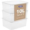 Rotho Clear Set di 3 Scatole con Coperchio, Plastica (PP) senza BPA, Trasparente, 3 x 10 L, 36.0 x 26.0 x 14.0 cm