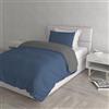 Italian Bed Linen Set Copripiumino 100% Cotone Natural Color, Made in Italy - Parure Copri Piumino - Sacco Piumone 150x200 cm con Doppia Patella e Federa Cuscino, Singolo, Avio/Grigio Scuro