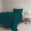 Italian Bed Linen COMPLETO LETTO PIAZZA E MEZZA NATURAL COLOR 100% Cotone - Prodotto in Italia - Sopra 180x300 cm, Sotto 120x200 cm, Federa 50x80 cm Tinta Unita - DoubleFace - Petrolio/Grigio Chiaro