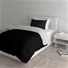 Italian Bed Linen Set Copripiumino 100% Cotone Natural Color, Made in Italy - Parure Copri Piumino - Sacco Piumone 200x200 cm con Doppia Patella e Federa Cuscino, Piazza e Mezza, Nero/Grigio Chiaro
