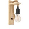 Eglo Lampada da parete Rampside, lampada vintage a 1 fiamma in stile industriale, spot da parete in acciaio e legno, colore nero e marrone, portalampada E27, con interruttore a cavo