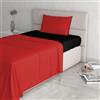 Italian Bed Linen Set Lenzuola Letto Singolo Cotone Natural Color, lavorato in Italia - Completo Letto, Lenzuolo Sotto con Angoli, Telo Sopra 90x200cm e Federa con Patella Interna, Rosso/nero