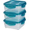 Amazon Basics Set di 3 contenitori ermetici per alimenti da 0.8 litri, con coperchio, in plastica senza BPA, adatti per frigorifero, congelatore, microonde e lavastoviglie, trasparenti