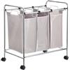 Amazon Basics Rettangolare Carrello raccogli biancheria con 3 sacchi, Capacità 135 litri, Grigio, 78 x 46 x 86 cm