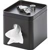 InterDesign iDesign Organizer bagno per salviette, Piccola scatola plastica, Dispenser fazzoletti con ripiano porta gioielli e trucchi, nero, 15,5 cm x 13,1 cm x 13,7 cm