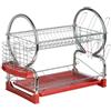 PREMIER Housewares 0509586 Scolapiatti di 2 Livelli, Cromato, Vassoio di Plastico Rosso, Vassoio Rimovibile di Gocciolamento