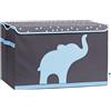 LOVE !T STORE !T Love IT Store IT Grande Scatola Porta Oggetti per Bambini - Cassapanca Rinforzi in Legno - Grigio con Elefante Blu - 62x38x39 cm