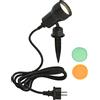 Briloner Leuchten - Luce per esterni, luce per sentieri, LED GU10 3W 250lm, incl. filtro colore arancione, verde, testa orientabile e girevole, incl. cavo a spina 2,0m, IP44, nero