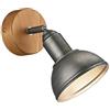Trio Leuchten Delhi 803400167 - Lampada da parete in metallo nichelato opaco anticato, base in legno, 1 lampadina E14