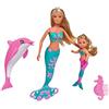 STEFFI LOVE Simba - 105733336 - Bambole Mermaid Friends, Steffi con bambola Evi, delfino rosa, pettine cavalluccio marino, 29 cm, per bambini dai 3 anni in su