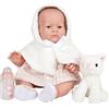 JC TOYS, Bambola Lily con corpo in gomma. Abito rosa/bianco con cappuccio. Animali domestici e accessori. RAGAZZA.