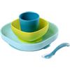 BEABA BÉABA - Set Pappa in Silicone, 4 Pezzi : Piatto + Scodella + Ciotola + Cucchiaino Svezzamento, Antiscivolo : con Ventosa, per Bambini e Neonato, Blu