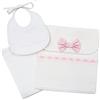 Filet - Set Porta Corredino, Composto da Bustina con Inserto in Tela Aida, Salvietta e Bavaglino da Ricamare, Idea Regalo per Futuri Genitori, in 100% Cotone, Made in Italy, Colore Bianco e Rosa
