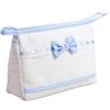 Filet - Trousse da viaggio in cotone con interno impermeabile | Chiusura con cerniera | Tela aida ricamabile all'esterno | Dim 24x16x6cm | Azzurro e bianco