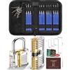 IPSXP Set Fabbro, IPSXP Grimaldelli da 25 Pezzi Lock Picking con 2 Trasparente Serratura Lucchetto con Borsa di Pelle, Pratica Aprire le Serrature Set per Principianti