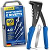 S&R Rivettatrice Manuale Professionale con 60 Rivetti (2,4 mm, 3,0/3,2 mm, 4,0 mm, 4,8/5,0 mm) per alluminio e acciaio Inox per fori ciechi, 4 dadi, 1 chiavetta, 1 comoda scatola