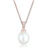 DIAMORE Elli - Collana da donna con ciondolo classico perla diamante bianco (0,05 ct), in argento Sterling 925