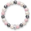 Thomas Sabo Bracciale con ciondoli da donna Perla coltivata d'acqua dolce Quarzo rosa Ematite Charm Club Argento sterling 925 X0188-581-7
