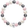 Thomas Sabo Bracciale con ciondoli da donna Ematite Quarzo rosa Perle coltivate d'acqua dolce Argento sterling 925 X0188-581-7