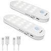 Hually Luce Notte LED, [2 Pezzi] Lampada Guardaroba con Sensore Movimento, Batteria Ricaricabile Luce LED con Striscia Magnetica Adesiva per Armadio, Scale, Corridoi, Cucina, Garage ecc-Auto/On/Off