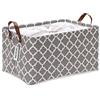 Sea Team Cesto portaoggetti in Tessuto di Tela con Motivo Marocchino Cesto Pieghevole dal Design Geometrico con Coulisse e Manici in Pelle PU, 16,5 x 11,8 Pollici, Interno Impermeabile
