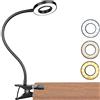 DIWUJI Lampada Lettura Con Clip Luce Da Scrivania Led Con Pinza, 3 Modalità & 10 Livelli Di Luminosità Con Caricatore Usb Flessibile Lampada Portatile Occhi Cura Per Lettura Di Notte Lavoro, 7 W (Nero)