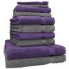Betz Set di 10 asciugamani Premium 2 asciugamani da doccia 4 asciugamani 2 asciugamani per ospiti 2 guanti da bagno 100% cotone colore grigio antracite e lilla