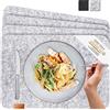 MIQIO® Design | Tovagliette Americane in Stile Scandi - Feltro & Pelle - Lavabile | Set di 4 Tovagliette Americane 44x30 | Tovagliette Americane per Decorare la Tavola a Natale | Grigio Chiaro