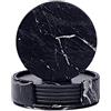 Homcomodar 6 Pezzi Sottobicchieri in PU Pelle Marmo Nero Sottobicchiere con Titolare Rotondi Antiscivolo e Isolati Sottobicchieri per Birra Bottiglie Tazze da Tè Tazza da Caffè
