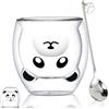 Binoster Tazza da tè in vetro di gatto orso bottiglia tazze, tazza carina, bicchieri a doppia parete tazza da caffè espresso, tazza di latte, compleanno ufficio e personale (Panda)