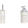Wenko 22517100 - Scopino per WC Home Porta Scopino, Acciaio, Beige, 9 x 9 x 37.5 cm & 22516100 Dispenser Sapone in Home Dispenser di Sapone Liquido, capacità 0.350 L, Inox, Beige, 7 x 8.5 x 16.5 cm