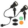 BRILONER - Set di 2 lampade da esterni con 2 lampadine LED GU10 3 W 250 lm, con filtro di colore arancione, verde, con picchetto e supporto da parete, cavo 2,0 m, proiettore orientabile, IP44, nero
